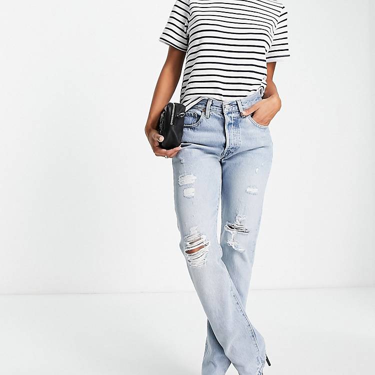 Asos Femme Vêtements Pantalons & Jeans Jeans Taille haute 501 Jean court coupe droite à taille haute clair délavé 