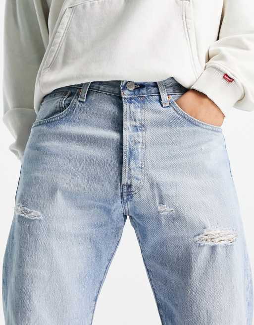 Levi s 501 Jean droit d chir Bleu d lav clair