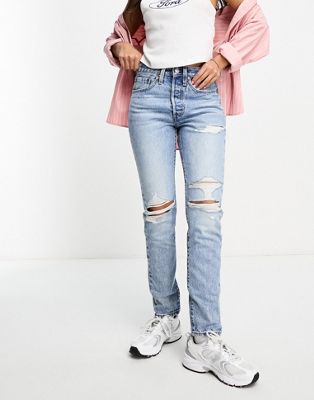 Levi's 501 skinny jean in light blue with distressing - ASOS Price Checker