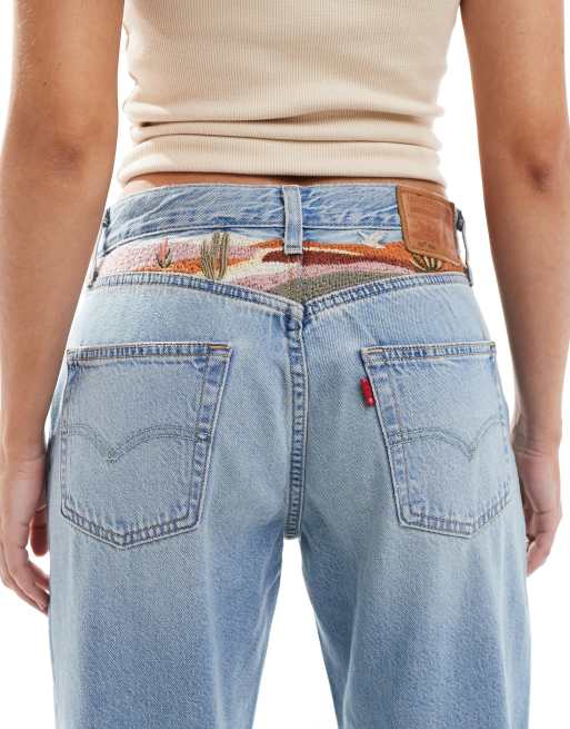 Levi's - 501 - Jeans alla caviglia stile anni '90 con ricamo azzurri in coordinato , 4 di 5