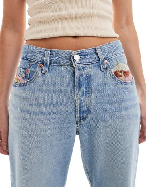 Levi's - 501 - Jeans alla caviglia stile anni '90 con ricamo azzurri in coordinato , 5 di 5
