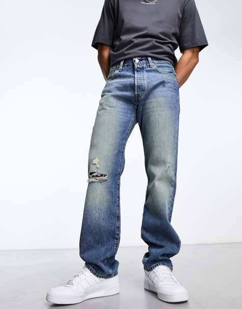 Levi's - 501 - Jeans dritti original fit '93 lavaggio blu medio con strappi - view 1