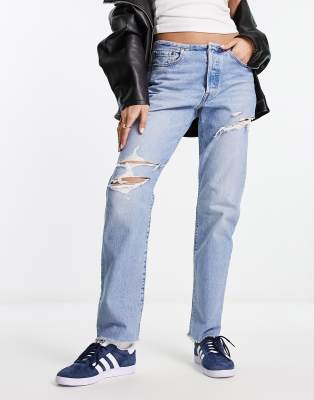 Levi's - 501 - Jeans in verwaschenem Hellblau mit schmalem Bund