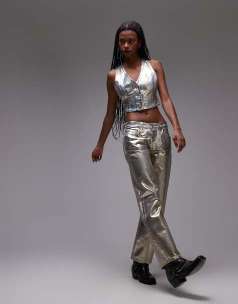 Levi's 501 jeans, skirt, top and shirt set in gold metallic - view 1