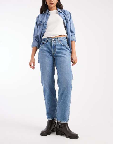 Levi's 501 crop straight jeans in washed blue 