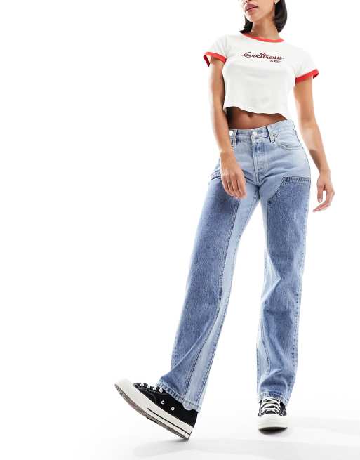 Levi's 501 – Ljusblå raka jeans i 90-talsstil med paneler och tvättad finish, 2 av 5