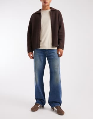 Lockere Straight Jeans in verwaschenem Mittelblau Blau W34 L34