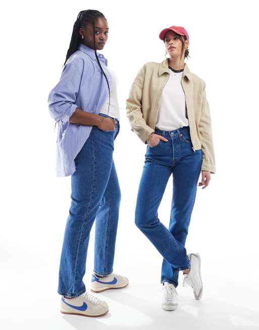 Levi's - 501 - Mellemblå crop-jeans i lige pasform