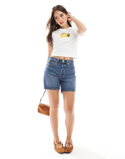 Levi's 501 mid thigh denim shorts in dark wash - view 1