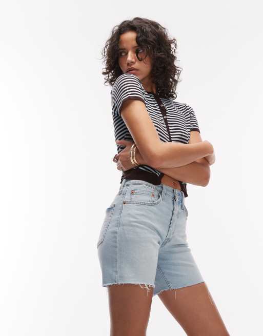 Levi's 501 mid thigh shorts in light blue, 5 of 5
