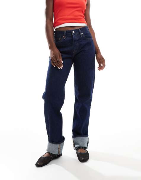 Levi's – 501 – Mörkblå jeans i 90-talsstil med uppvikt fåll med stadkant - view 1