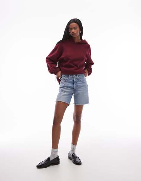 Levi's 501 mid thigh high waisted denim shorts in mid blue