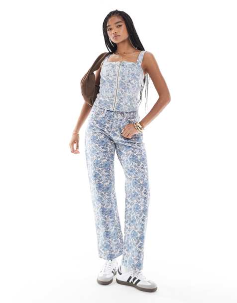 Levi's 501 '90s denim ankle length jeans in blue floral co-ord