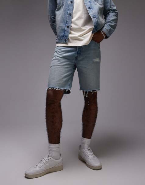 Levi's - 501 Original - Blå denimshorts med lige ben, slidt finish og rå kanter - Del af sæt - view 1