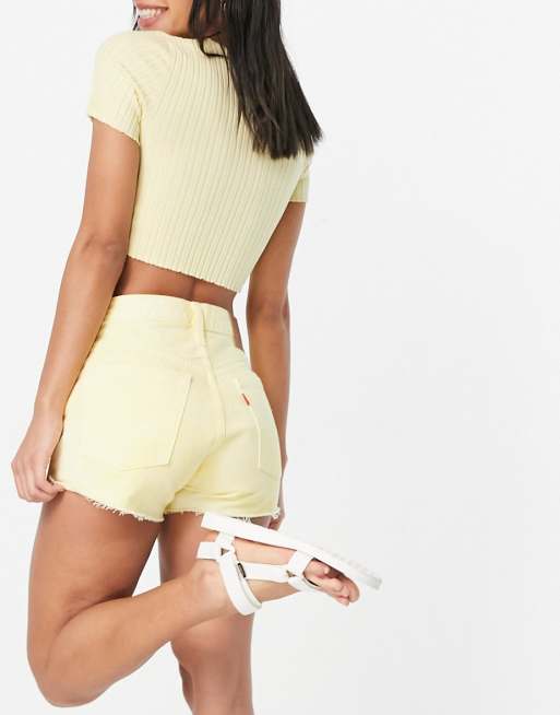 yellow denim shorts