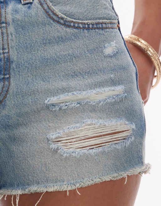 Levi's 501 original denim shorts with rips in light blue, 2 of 5