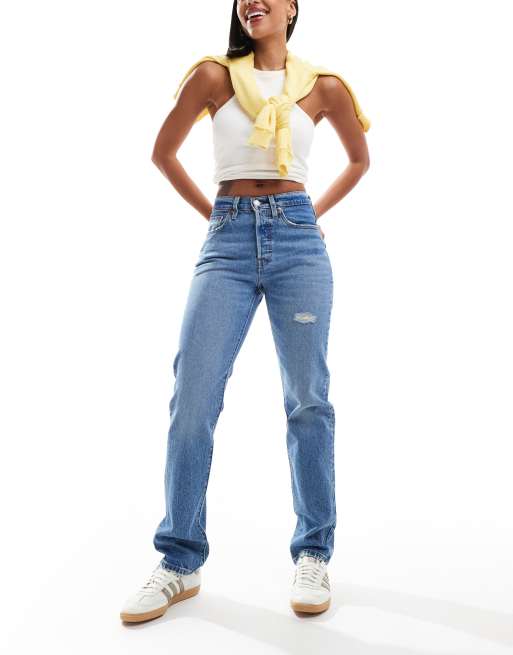 Levi's – 501 Original – Mellanblå jeans med rak passform