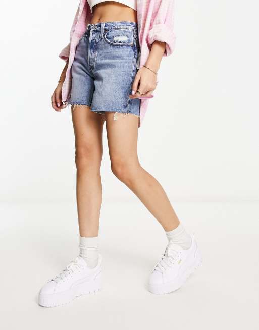 Levi's high waisted mom shorts in mid wash blue