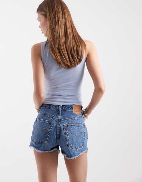 Levi's - 501 original shorts de talle medio con bajo sin rematar en lavado medio - view 1