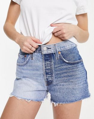 Levi's 501 original shorts in two tone mid wash blue
