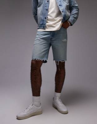 501 Original straight distressed & back embroidered cut off denim shorts in mid wash - part of a set-Blue