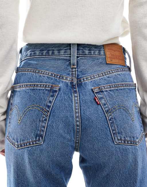 Levi's - 501 - Rechte cropped jeans in middenblauw met wassing, 4 van 5