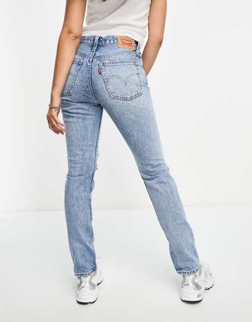 Levi s 501 skinny jean in light blue with distressing