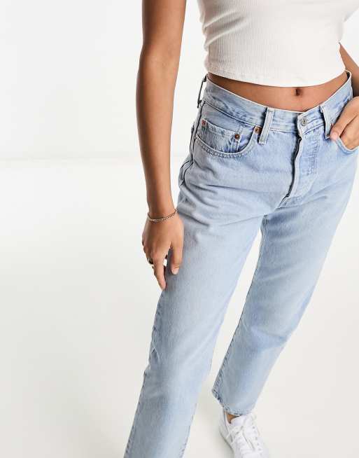 Levi s 501 straight fit crop jeans in light blue wash ASOS