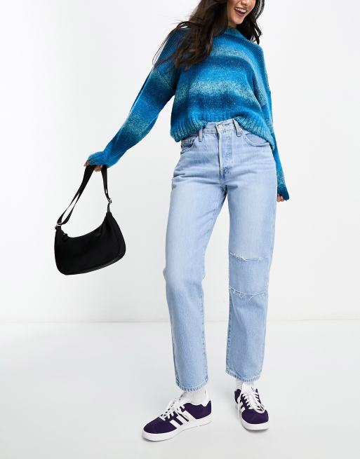 Levi's 501 straight fit crop jeans in light blue, 4 of 5