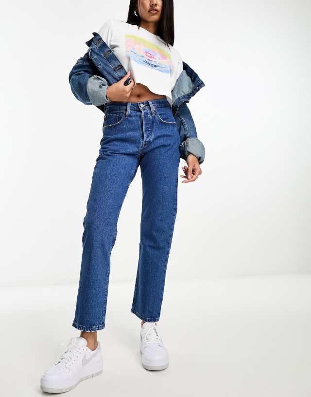 Levi's - 501 straight fit crop jeans in mid blue