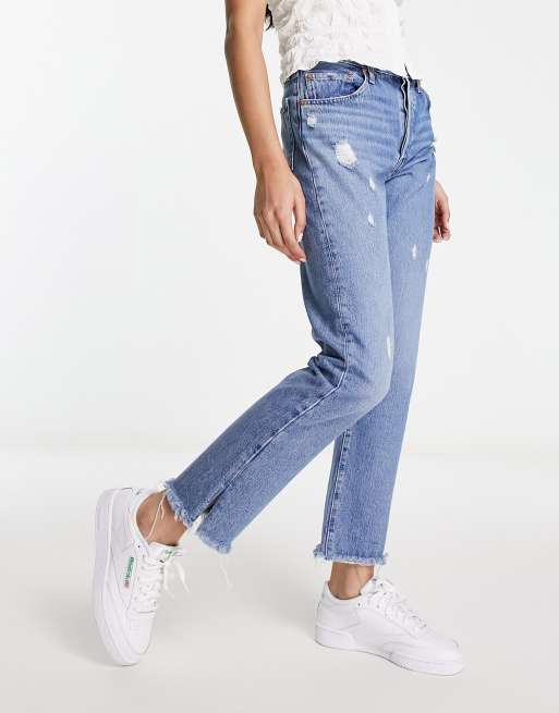 Levi's 501 straight fit crop jeans in mid wash blue