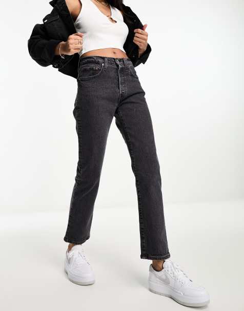 Levi's - 501 - Vaskede sorte cropped jeans i lige pasform - view 1