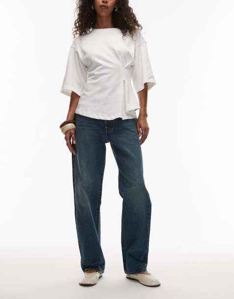 Levi's - 501 - Vasket mørkeblå cropped jeans med lige ben - view 1