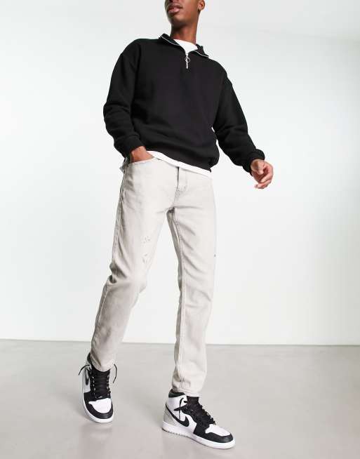 Levi's - 502 - Lysegrå tapered jeans med malerpletter