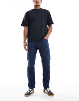Schmal zulaufende, leichte Jeans in dunkelblauer Waschung-Marineblau Marineblau W33 L34