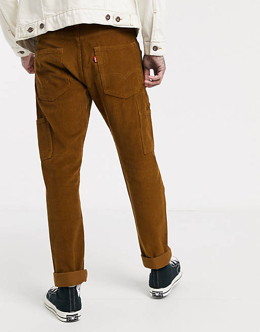 Levi's 502 tapered cord carpenter trousers in monks robe tan | ASOS