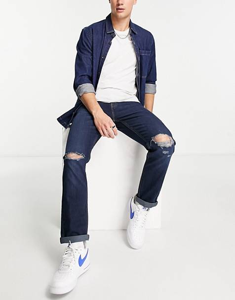 BNWT Soulstar Mens Designer Branded Slim Fit Ripped Distressed Lightwash Jeans 