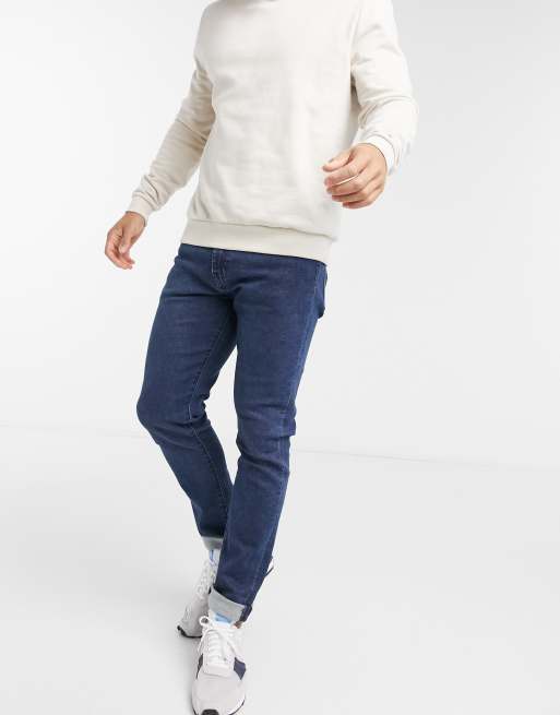Levi's – 512 – Ciemnoniebieskie dopasowane zwężane jeansy z efektem sprania