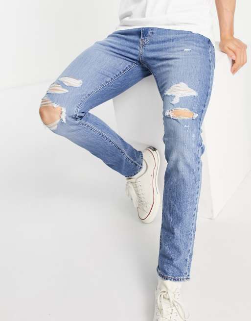 Levi's - 512 - Lo-Ball - Jean slim fuselé à déchirures - Bleu délavé moyen 