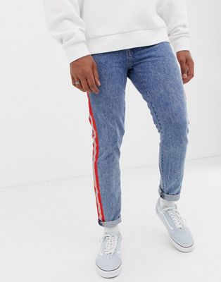 striped tape side jeans