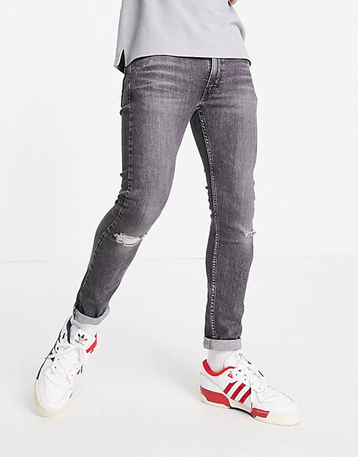Levi's 519 super skinny fit distressed hi-ball jeans in washed black