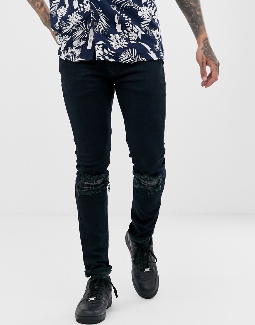Levi's 519 super skinny fit low rise jeans in distressed sage flannel dark indigo advanced wash-Blue