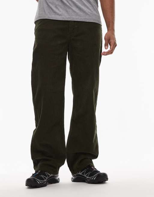 Levi's - 565 - Pantaloni dritti larghi in tessuto a coste color verde scuro con 5 tasche, 2 di 5