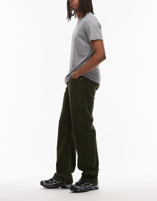 Levi's - 565 - Pantaloni dritti larghi in tessuto a coste color verde scuro con 5 tasche, 3 di 5