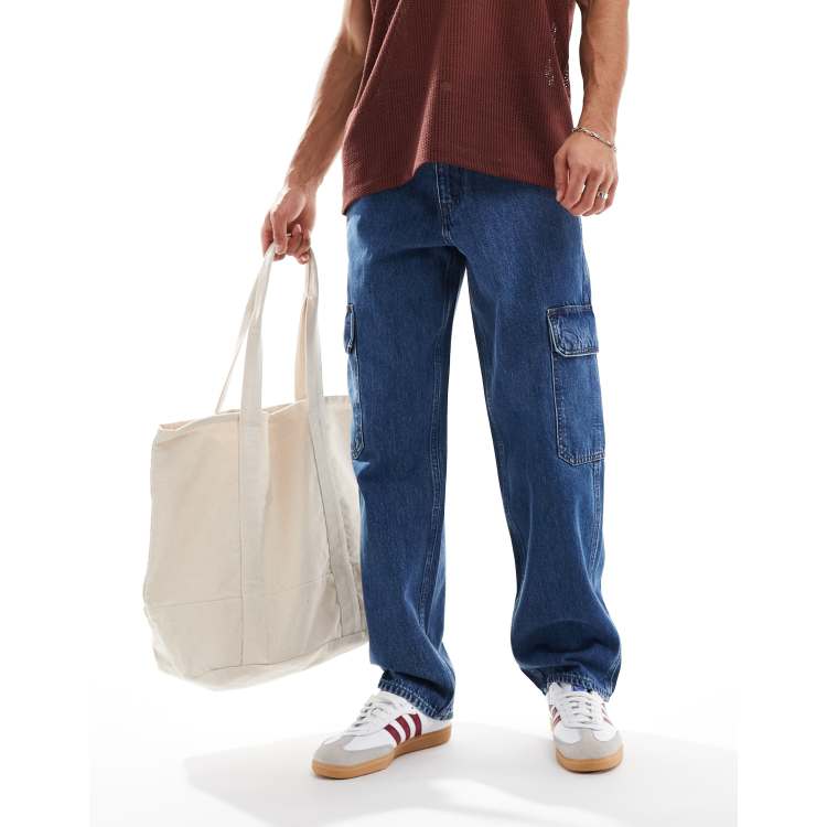Levi s 568 loose straight cargo jeans in mid blue ASOS