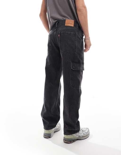 Levi s 568 loose straight cargo jeans in washed black ASOS