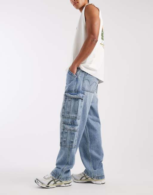 Levi's 578 cargo baggy denim jeans in mid blue, 3 of 5