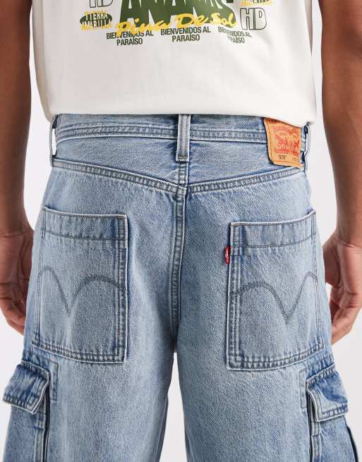 Levi's 578 cargo baggy denim jeans in mid blue, 4 of 5