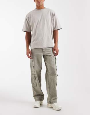 Weite Cargo-Jeans aus Denim in verwaschenem Grau Grau W32 L32