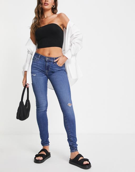 Levi's 710 super skinny abrasion jeans in mid wash 